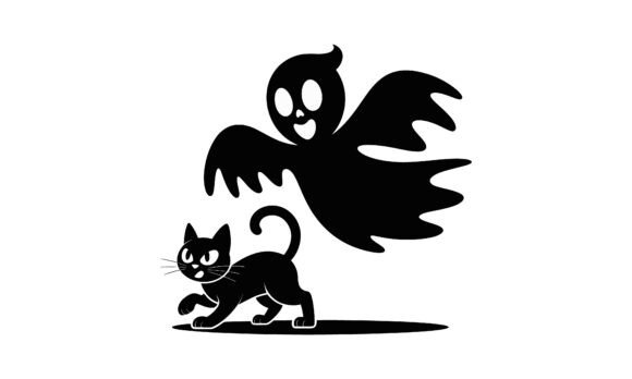 Black Cat and Ghost Halloween Vector
