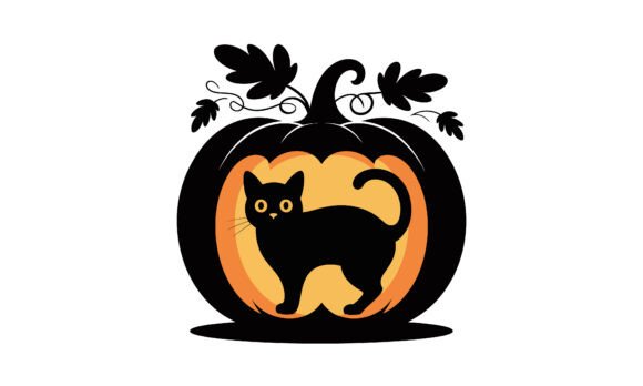 Black Cat and Pumpkin Halloween Design