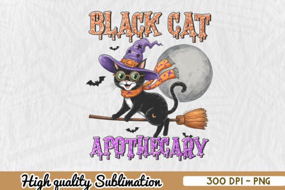 Black Cat Apothecary Happy Halloween PNG