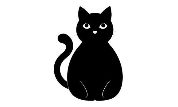 Black Cat Cartoon Illustration on White