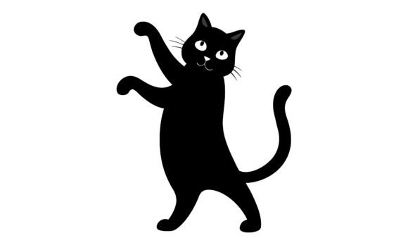 Black Cat Cartoon Standing Upright