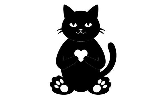 Black Cat Holding Heart Symbol Vector