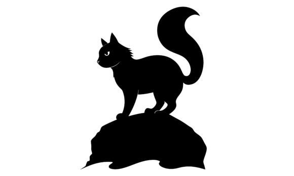 Black Cat on Stone Silhouette