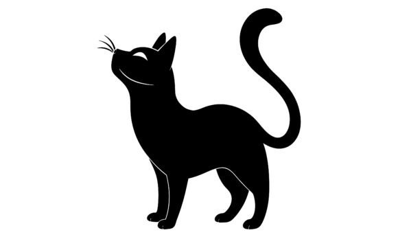 Black Cat Silhouette Look Upwards