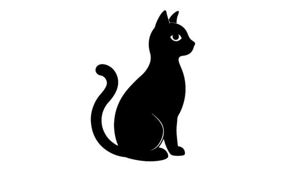 Black Cat Silhouette Sitting and Watchin