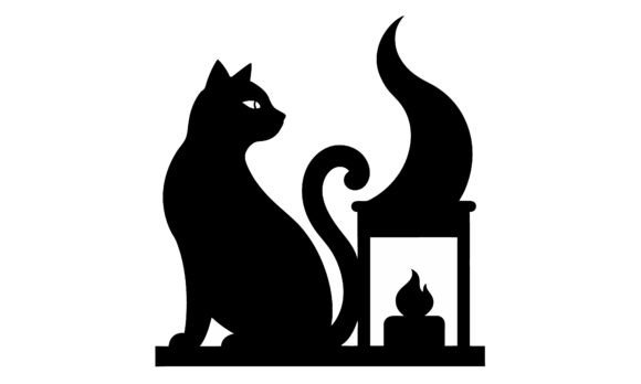 Black Cat Silhouette with Fireplace Cand