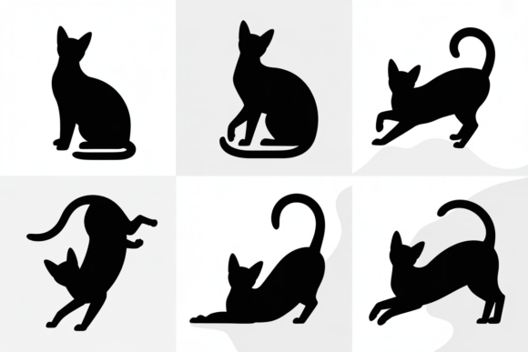 Black Cat Silhouettes Various Poses