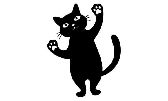 Black Cat Standing and Waving Silhouette