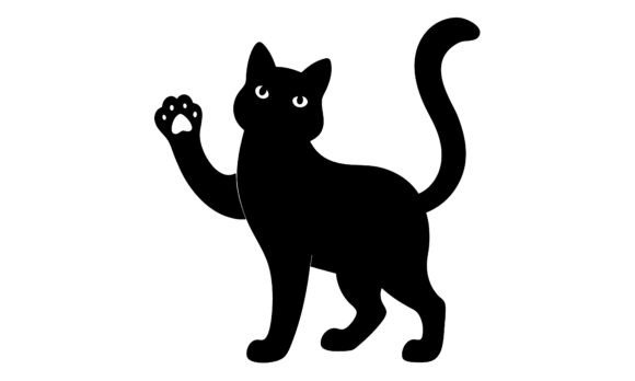 Black Cat Waving Hand Silhouetted