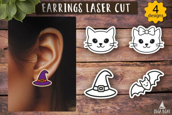 Black Cat Witch Hat Halloween Earrings