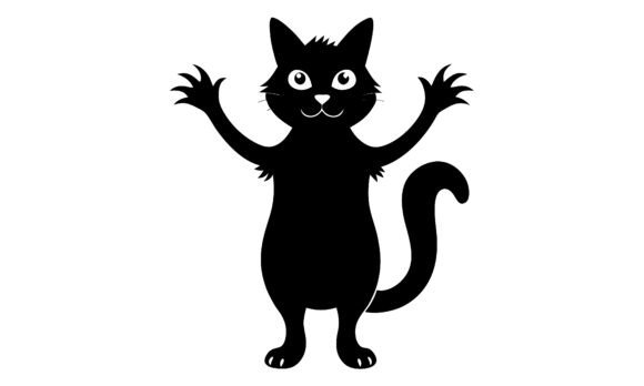Black Cat with Arms Up Silhouette
