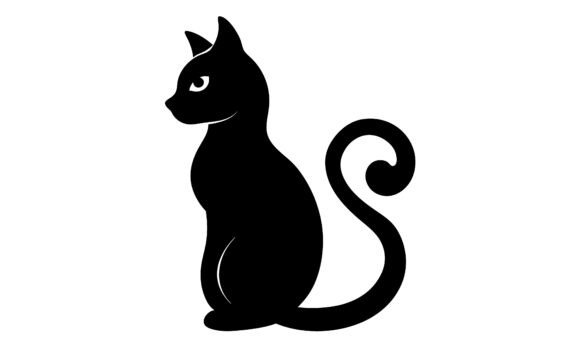 Black Silhouette Cat Sitting and Watchin