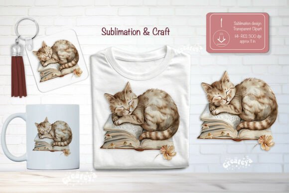 Book Lover Clipart Sublimation Cat PNG
