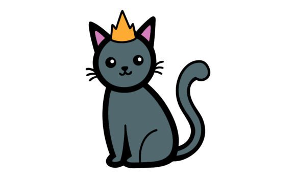 Cartoon Cat Wearing a Golden Crown