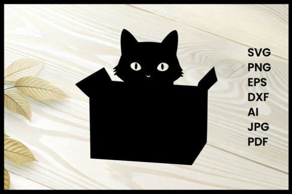 Cat Hiding in Box Silhouette Vector