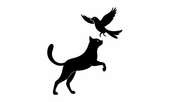 Cat Reaching for a Flying Bird