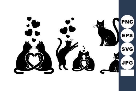 Cat Silhouettes Heart Love