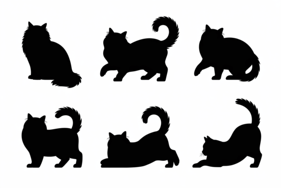 Cat Silhouettes in Different Poses