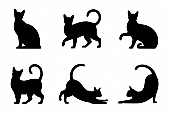 Cat Silhouettes in Various Poses