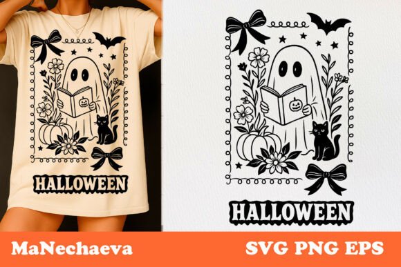 Coquette Halloween Reading Ghost SVG