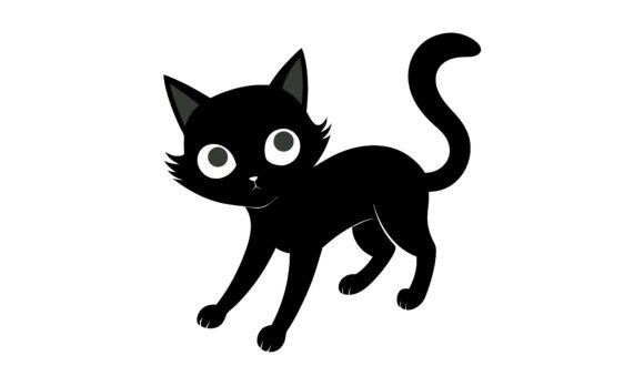 Cute Black Cat Cartoon Illustration