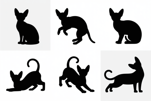 Cute Black Cat Poses Silhouettes Set