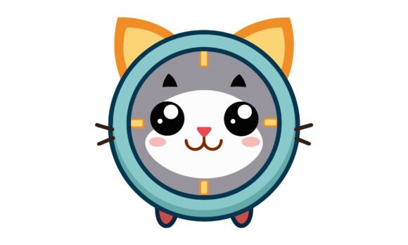 Cute Cat Clock Cartoon Illustration
