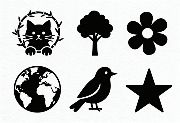 Cute Cat Tree Flower Earth Bird Star