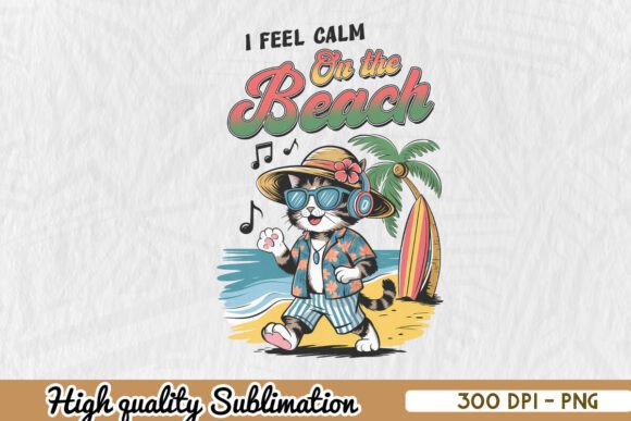 Cute Cat Walk on the Beach PNG