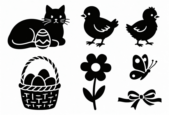 Cute Easter Cat Chick Bunny Flower Icons