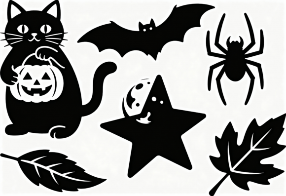 Cute Halloween Black Cat Pumpkin Bat