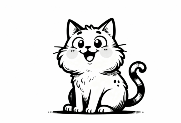 Cute Kawaii Cat Sitting Black and White
