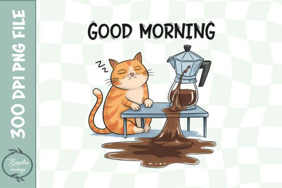 Good Morning Cute Cat Sublimation PNG