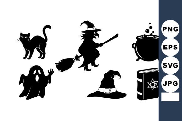 Halloween Witch Cat Ghost Vector