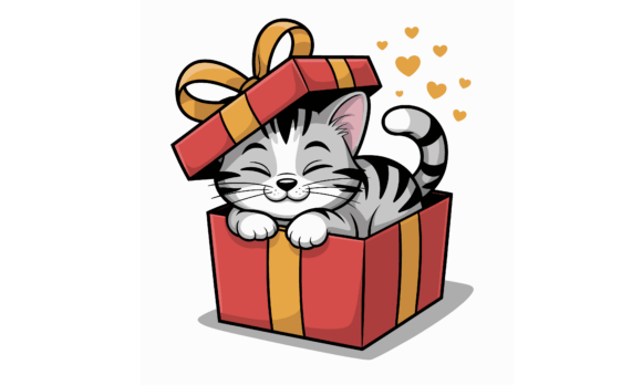Happy Cat in a Gift Box