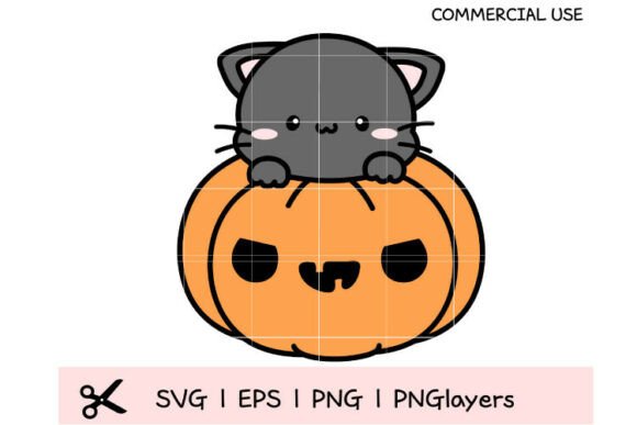 Kawaii Black Cat on Pumpkin Halloween