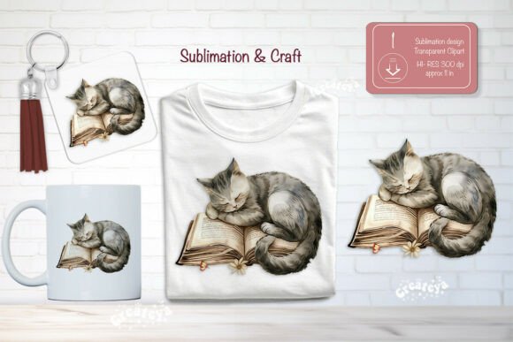Open Book Lover Clipart Sublimation Cat