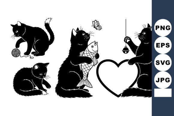 Playful Black Cat Silhouettes Set