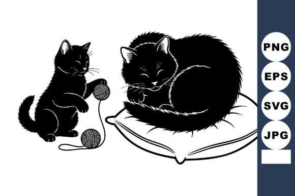 Playful Kitten and Sleeping Cat