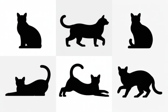 Silhouette Black Cat Poses