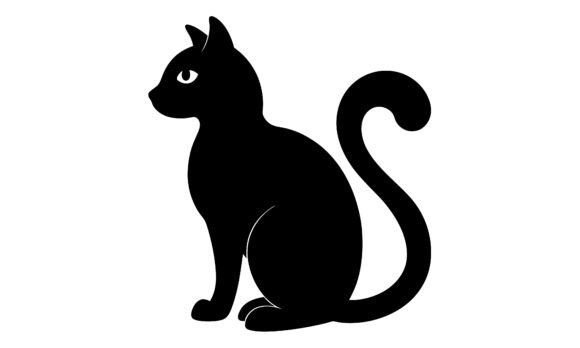 Silhouette Black Cat Sitting on White