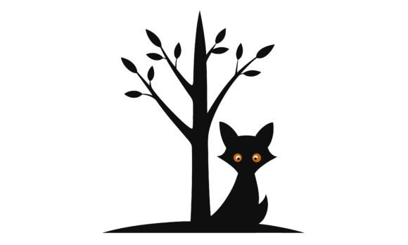 Silhouette Cat Under Tree Illustration