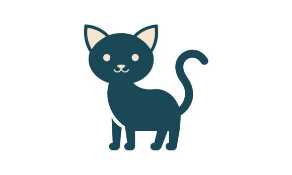 Simple Cartoon Cat in Teal Color