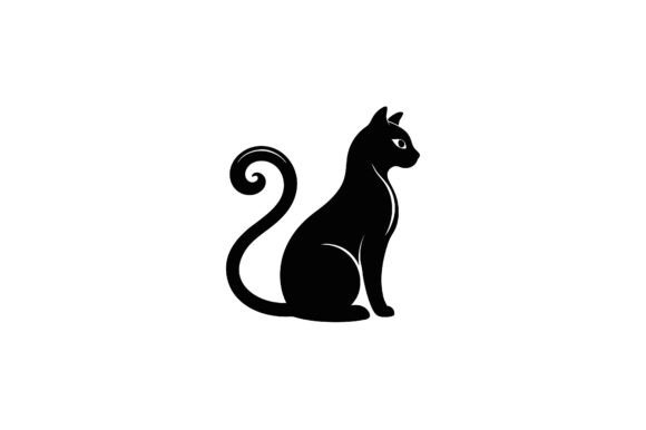 Sitting Cat in Profile View, Tail Curled
