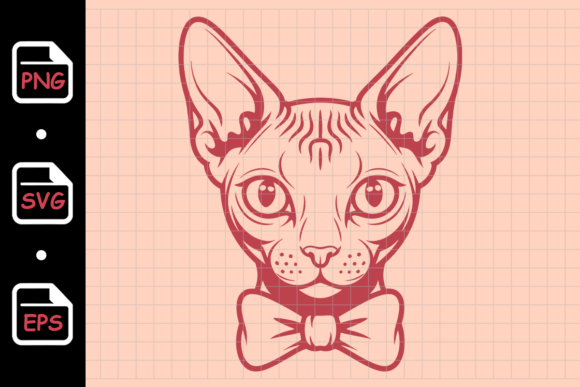 Sphynx Cat Portrait with Bow Tie Vintage