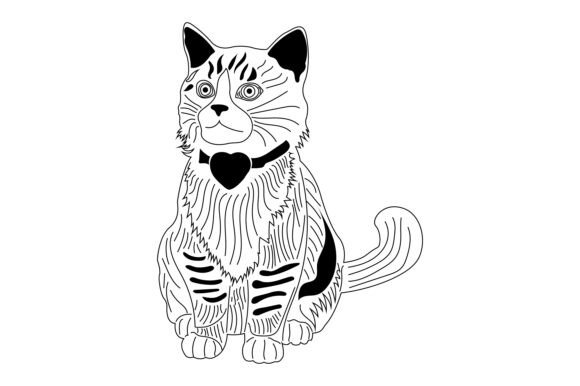 Valentine Cat Outline Silhouette Graphic