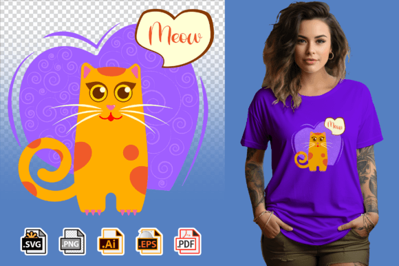 Whimsical Orange Cat with Meow Bubble